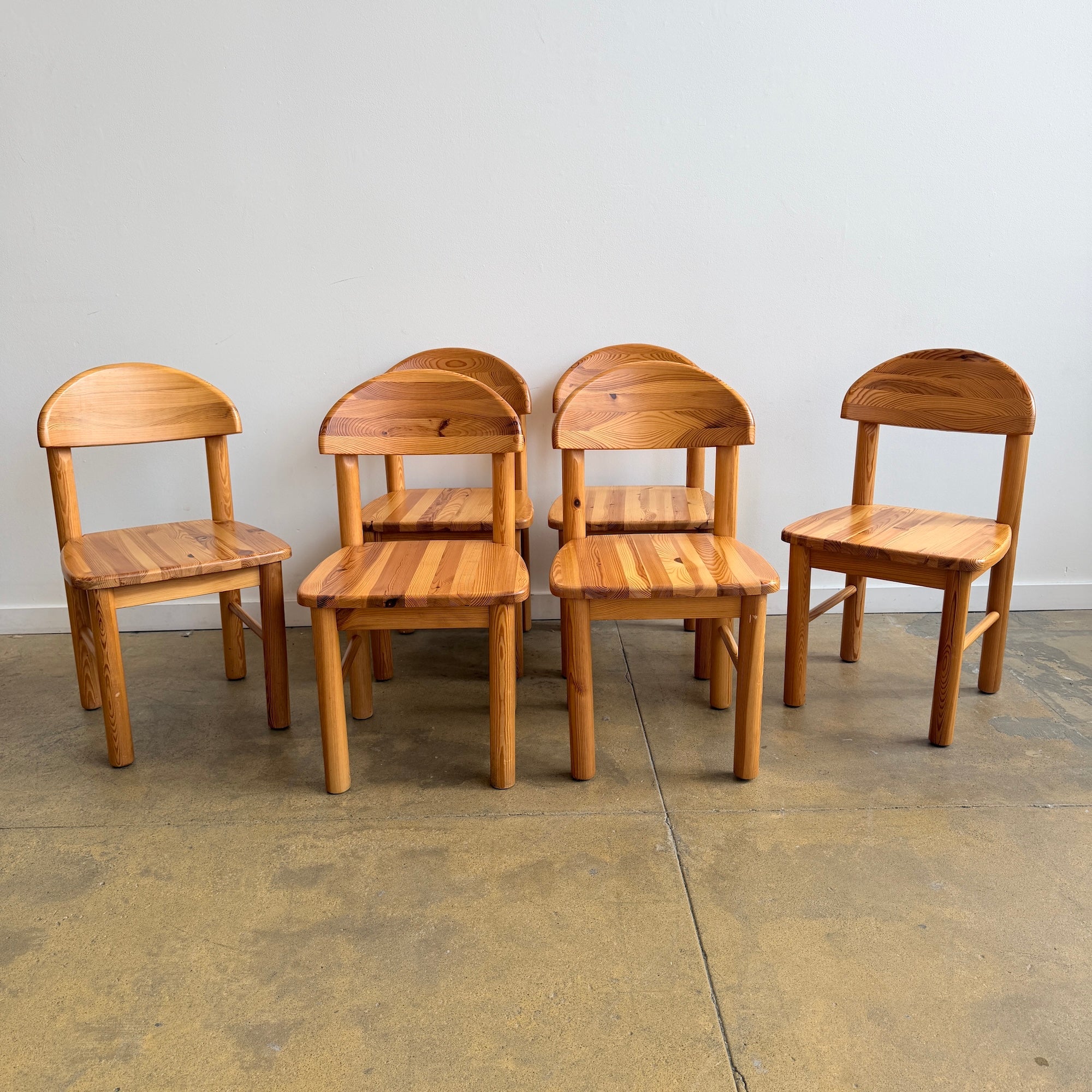 Vintage Rainer Daumiller Style Solid Pine 6 Dining Chairs, 1970s