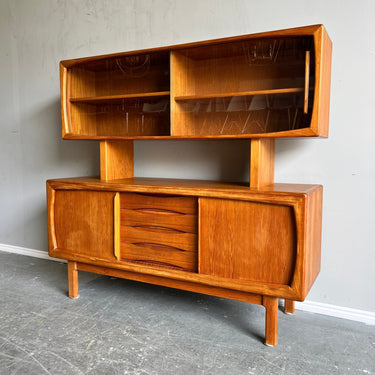 Danish Bernhard Pedersen & Son Modern Teak Tambour Door Credenza and Hutch - enliven mart