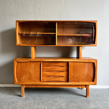Danish Bernhard Pedersen & Son Modern Teak Tambour Door Credenza and Hutch - enliven mart