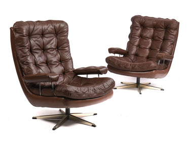 Vintage Sam Larsson Swivel Leather Armchair for DUX, 1970s (Two available)