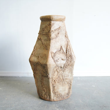 Vintage Handmade Oversized Ceramic Vase with animal cravings by "C Malcolm"
