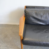 West Elm Mid-Century Leather Show Wood Sofa