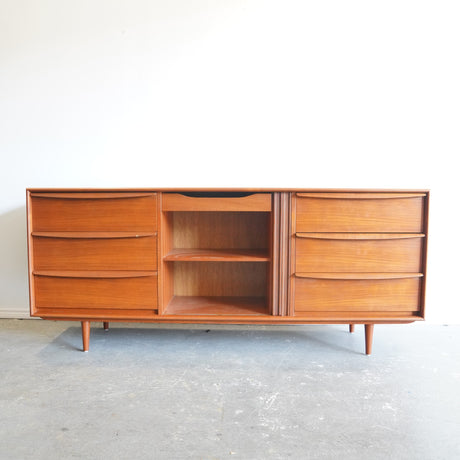 Danish TeakTambour Door Compartment Long Credenza