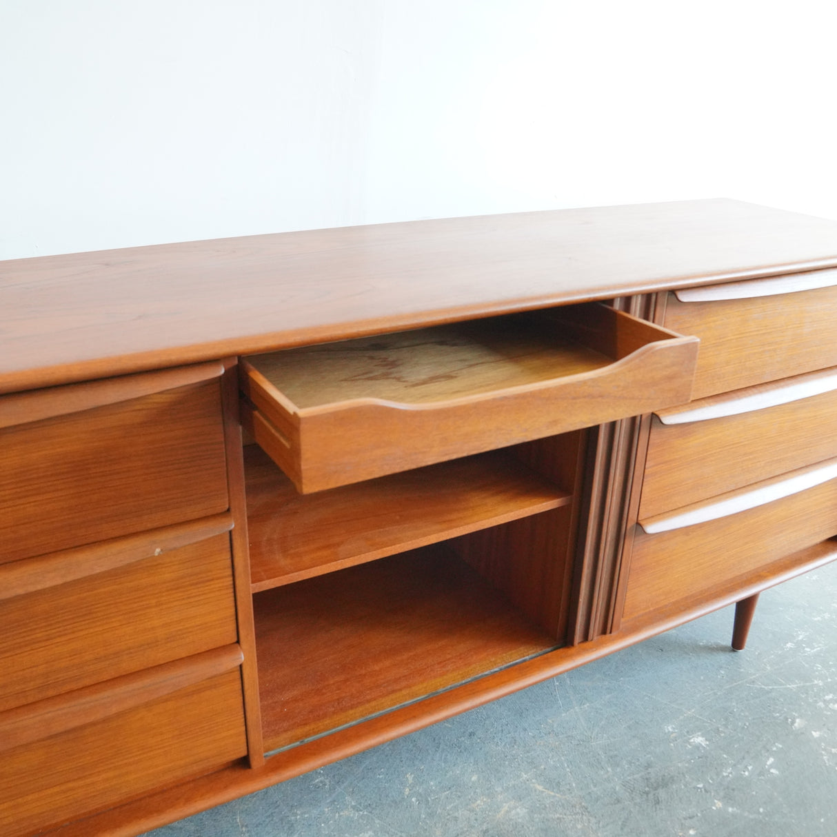 Danish TeakTambour Door Compartment Long Credenza