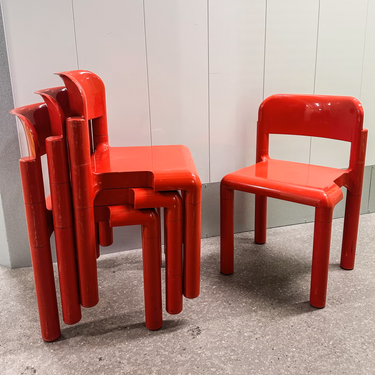 Rare! Eero Aarnio Set of 4 Red Plastic Chairs by UPO, 1960s