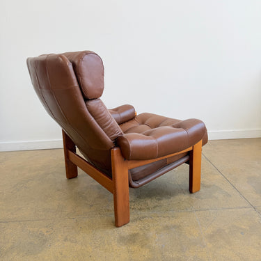 Vintage Swedish High back Tufted Leather Lounge Chair
