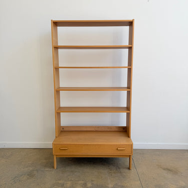 Danish Modern Tall Oakwood bookshelf with Pull-out Drawer