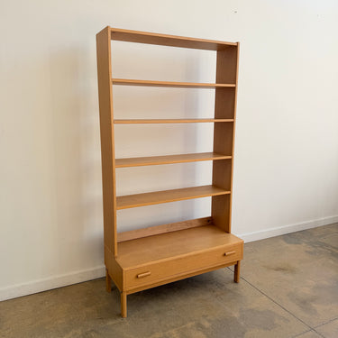Danish Modern Tall Oakwood bookshelf with Pull-out Drawer