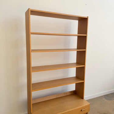 Danish Modern Tall Oakwood bookshelf with Pull-out Drawer