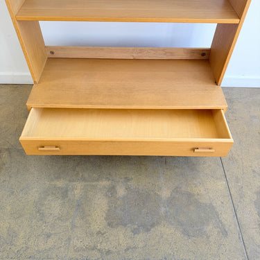 Danish Modern Tall Oakwood bookshelf with Pull-out Drawer
