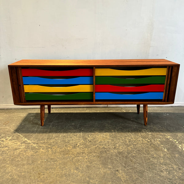 Danish Modern Sideboard in Teak by Bruno Hansen with Colored Drawers