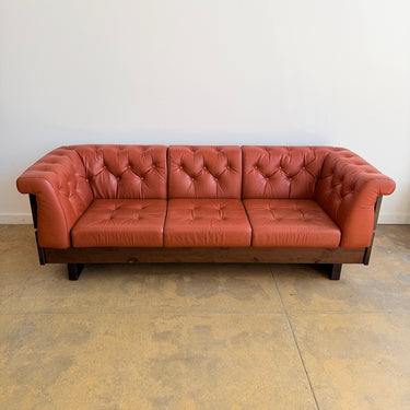 Vintage Norway Jan Erik Lindgren Leather & Stain Pine Wood Sofa for Ekornes