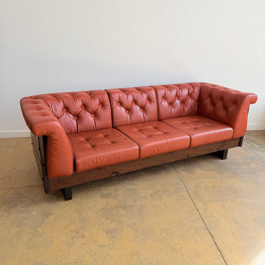 Vintage Norway Jan Erik Lindgren Leather & Stain Pine Wood Sofa for Ekornes