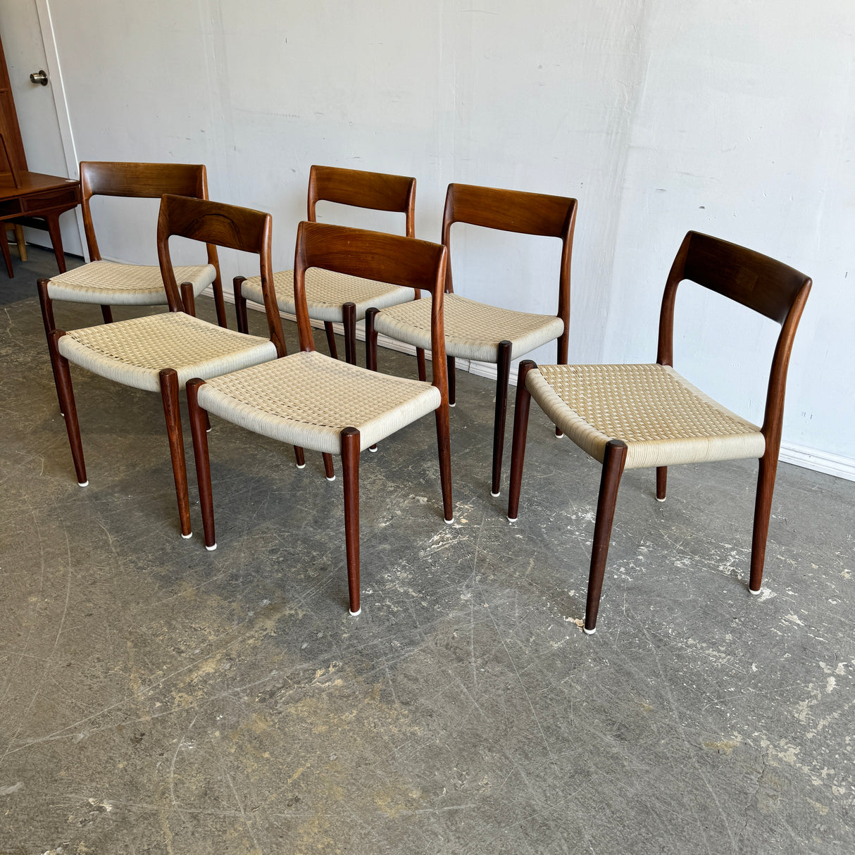 Danish Modern Set of 6 Niels O. Møller Rosewood cord Model 77 Dining chairs