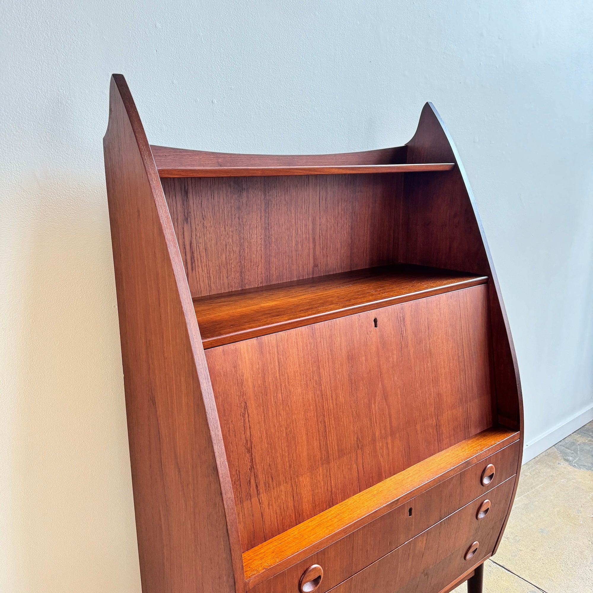 Danish Modern Tall Teak Bar Cabinet