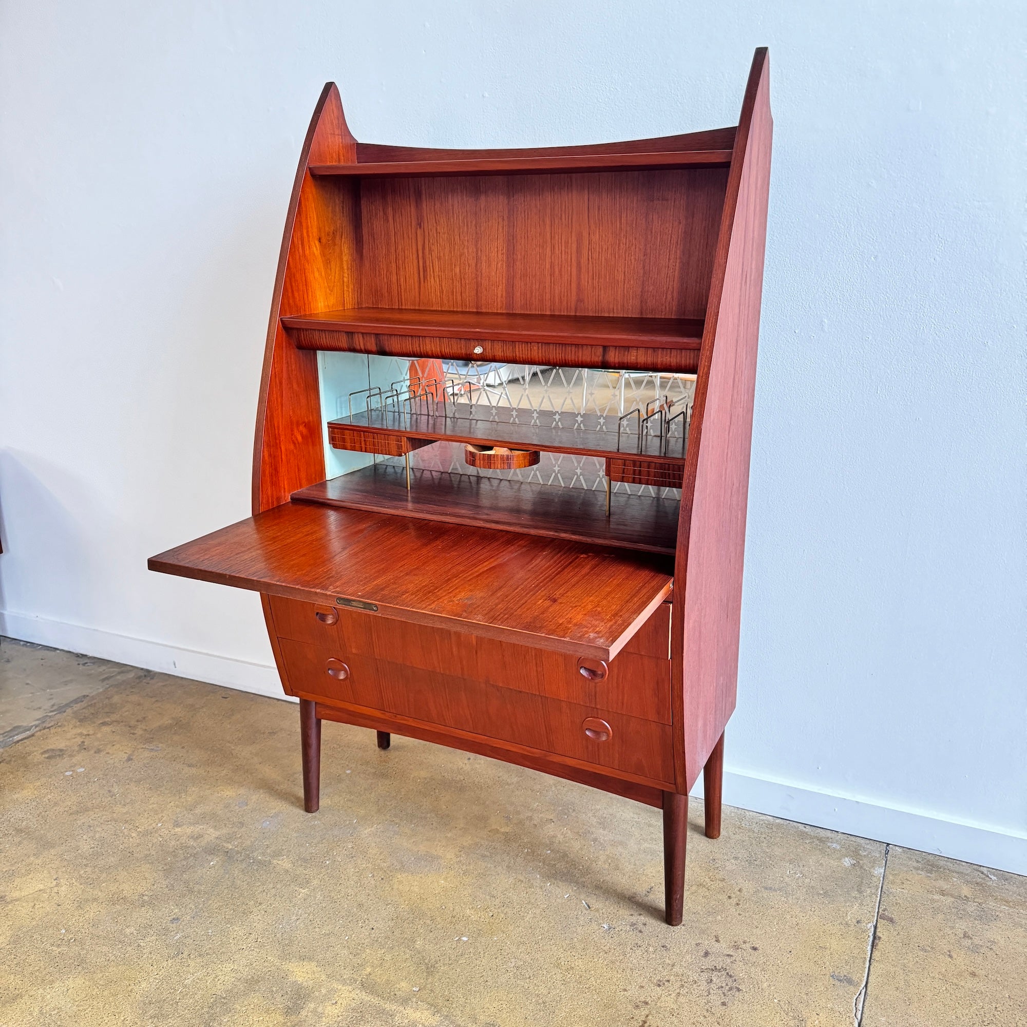 Danish Modern Tall Teak Bar Cabinet