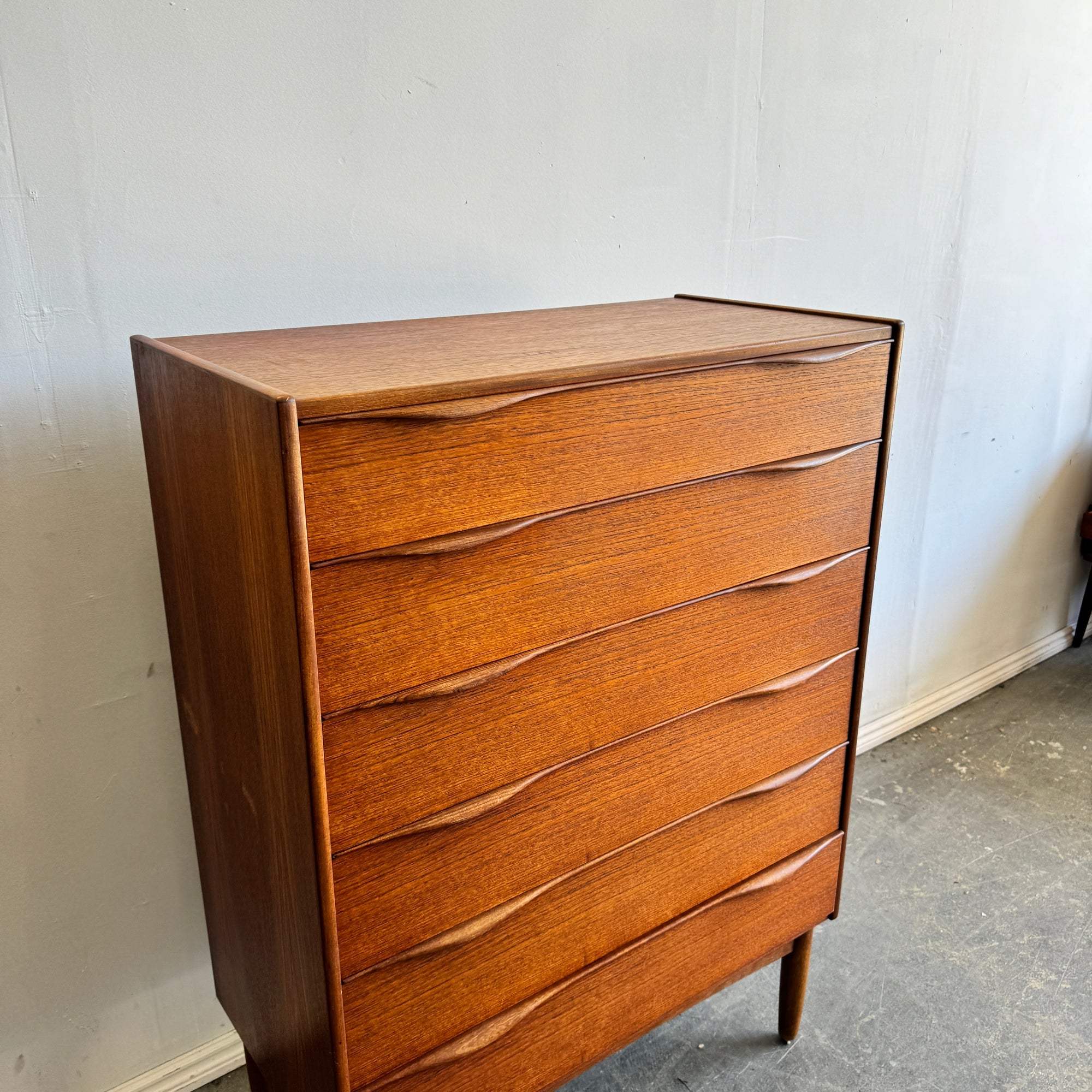 Danish Modern Tall 6 Drawer Teak Tall Dresser