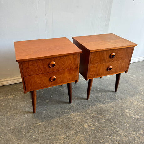 Danish Modern Set of 2 Teak two drawer nightstands