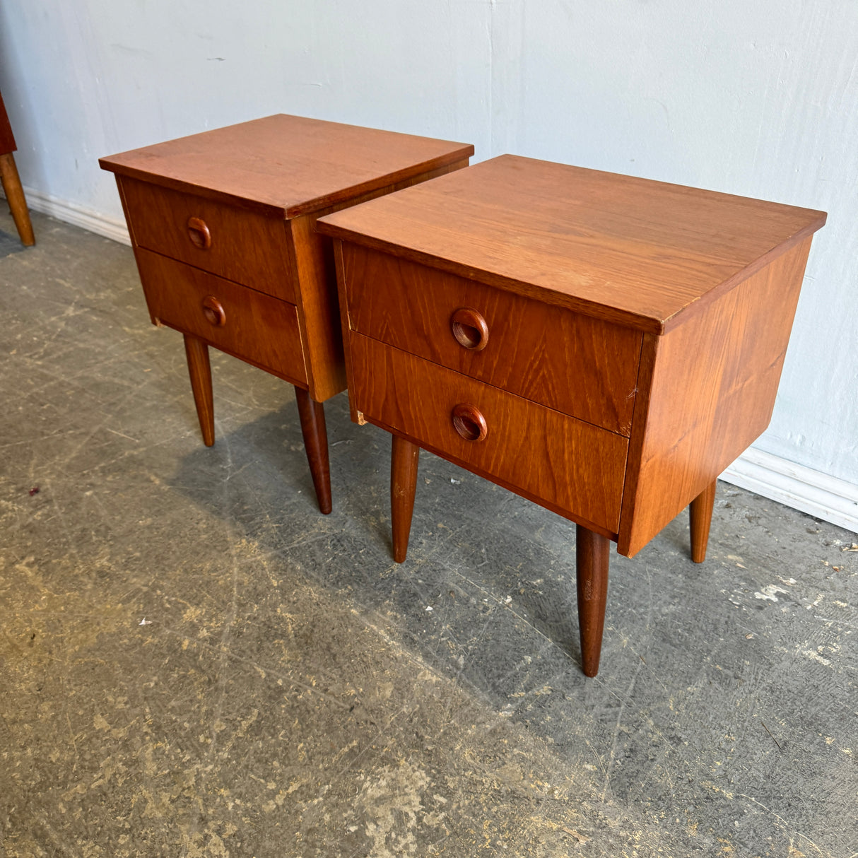 Danish Modern Set of 2 Teak two drawer nightstands