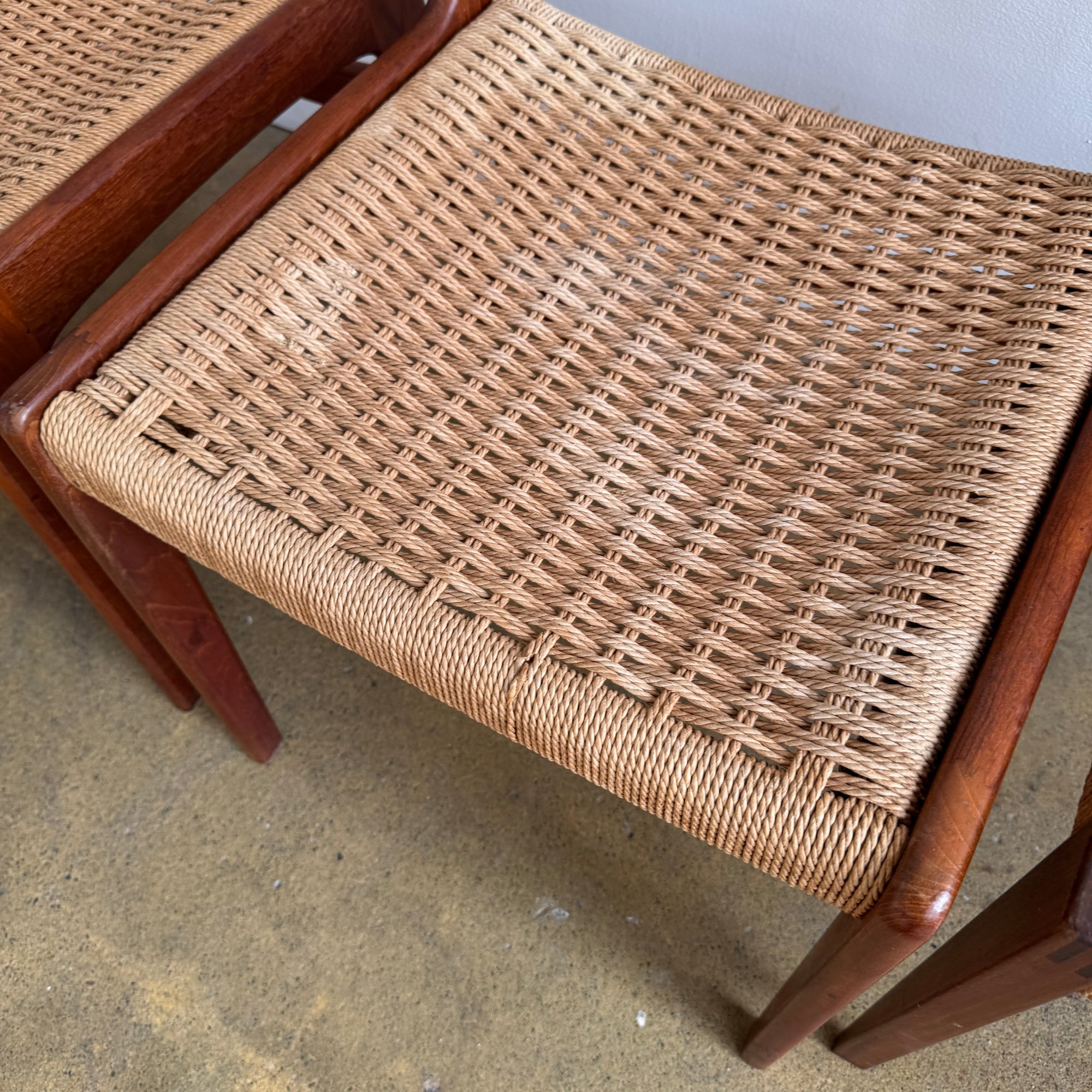 Vintage Danish Teak paper cord Dining Chairs