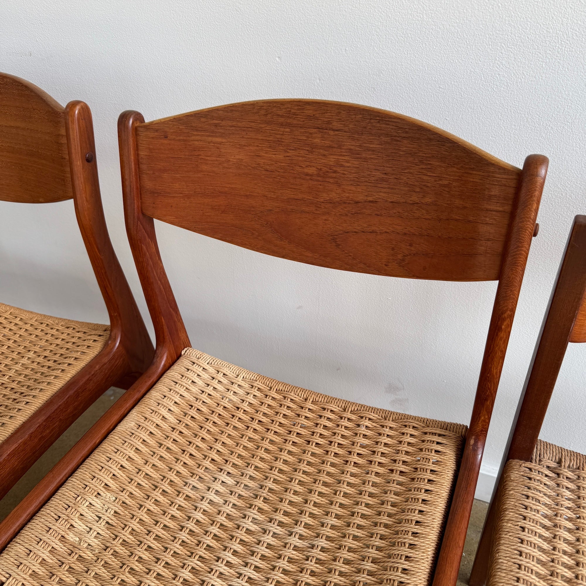 Vintage Danish Teak paper cord Dining Chairs