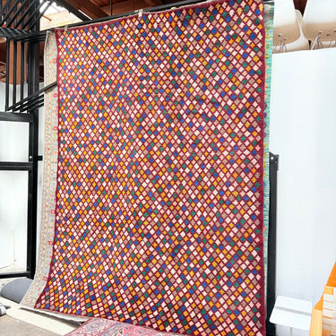 Vibrant Geometric Oriental Carpet in Deep Red Tones