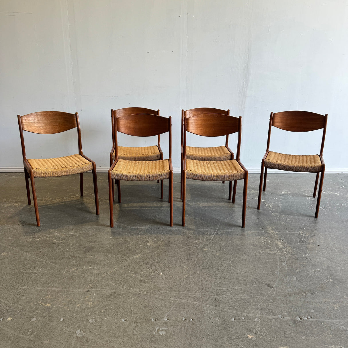 Vintage Swedish Teak And Danish Cord Weave Dining Chairs