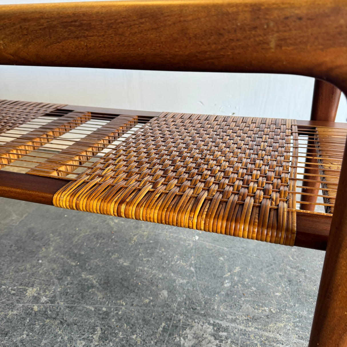 Danish Modern Teak coffee table with Braided caning