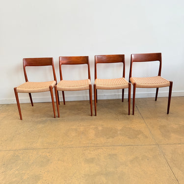 Danish Modern Niels Møller "Model 77" Teak 4 Dining Chairs (New Paper cord)
