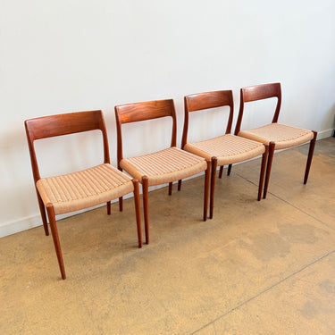 Danish Modern Niels Møller "Model 77" Teak 4 Dining Chairs (New Paper cord)