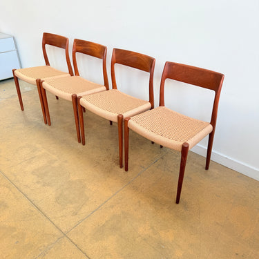 Danish Modern Niels Møller "Model 77" Teak 4 Dining Chairs (New Paper cord)