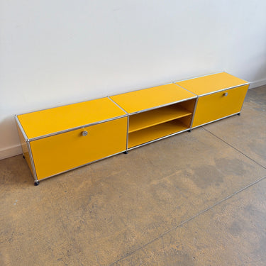 USM Haller Low Media Console with Middle Shelf - Golden Yellow