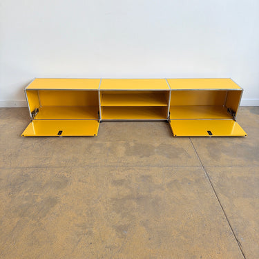 USM Haller Low Media Console with Middle Shelf - Golden Yellow