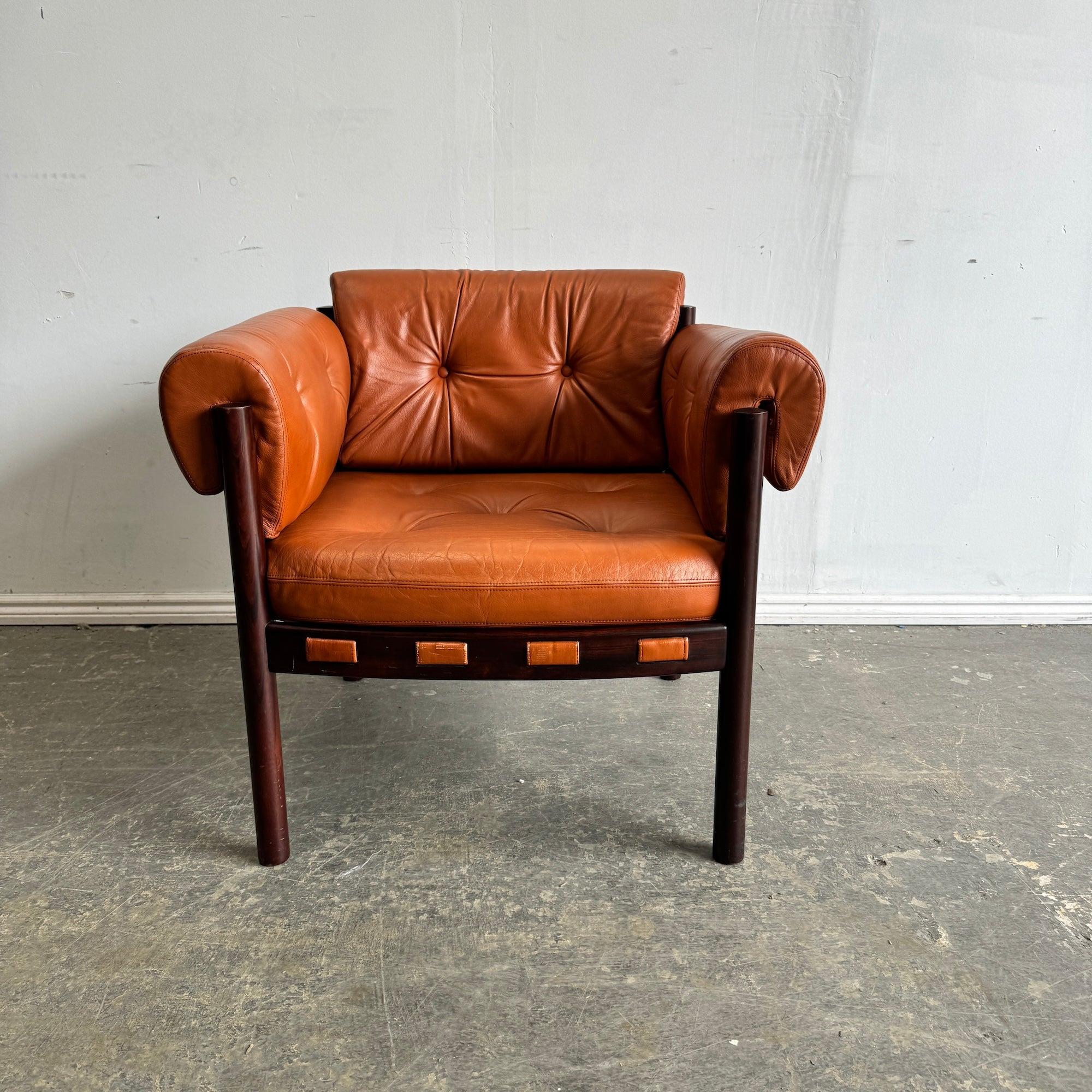 Danish Modern Leather & Rosewood Lounge Chair by Arne Norell