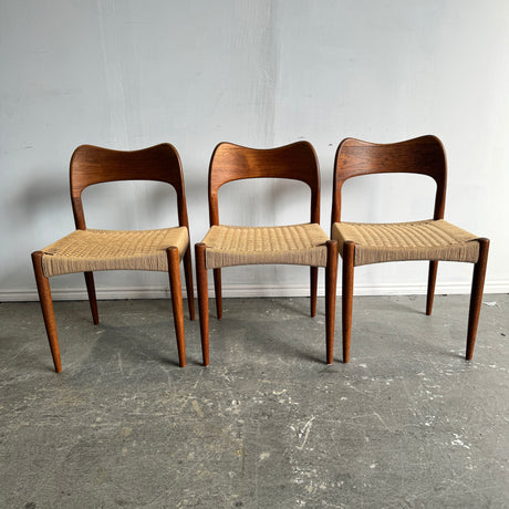 Danish Set of 3 Niels Moller Model 77 Teak Chairs