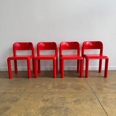 Rare! Eero Aarnio Set of 4 Red Plastic Chairs by UPO, 1960s