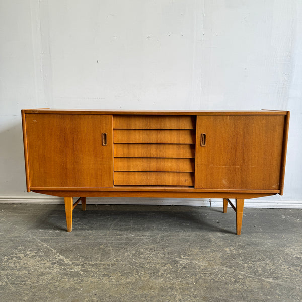 Danish Modern Sideboard Teak 5 drawer double sliding doors