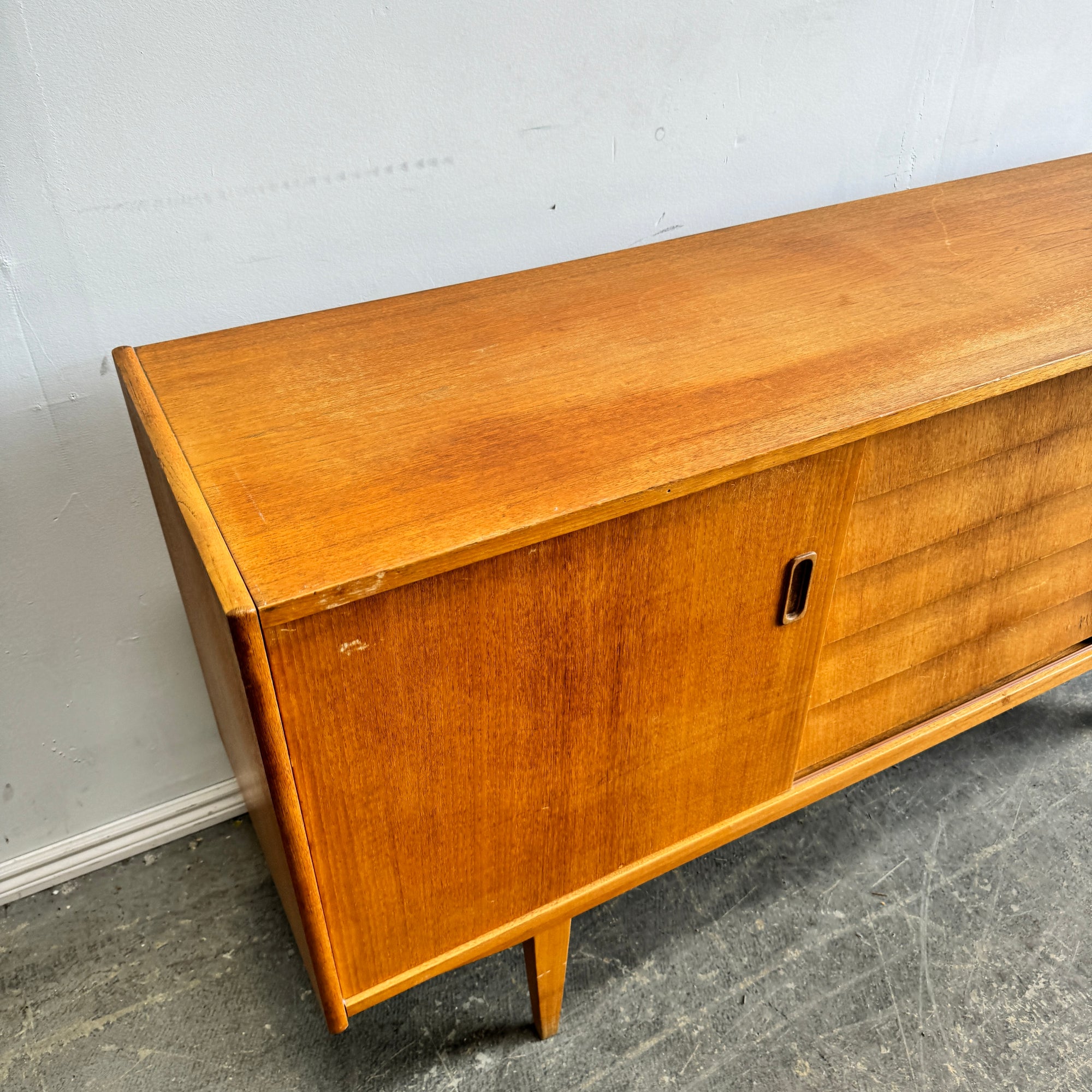 Danish Modern Sideboard Teak 5 drawer double sliding doors