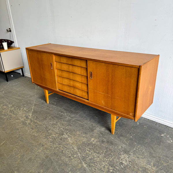Danish Modern Sideboard Teak 5 drawer double sliding doors