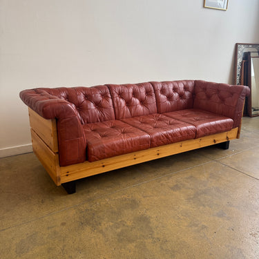 Vintage Norway Jan Erik Lindgren Leather & Pine Wood Sofa for Ekornes 1970s