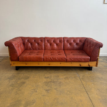 Vintage Norway Jan Erik Lindgren Leather & Pine Wood Sofa for Ekornes 1970s
