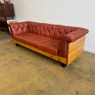 Vintage Norway Jan Erik Lindgren Leather & Pine Wood Sofa for Ekornes 1970s