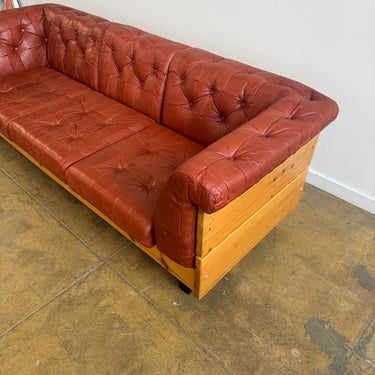 Vintage Norway Jan Erik Lindgren Leather & Pine Wood Sofa for Ekornes 1970s