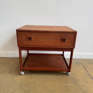 Danish Modern Teak Rolling Cabinet with Drawer and Shelf, 1960s