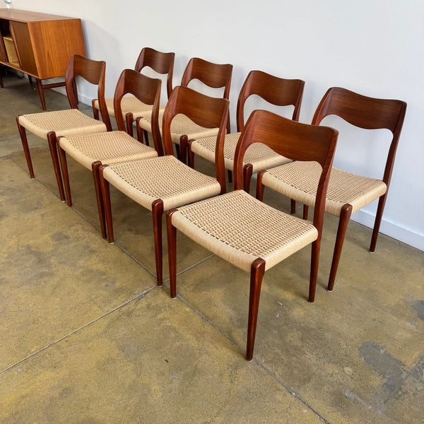 Danish Modern Niels Moller "Set of 8" Model 71 Teak dining chairs (New Cording + Fully Refinshed)