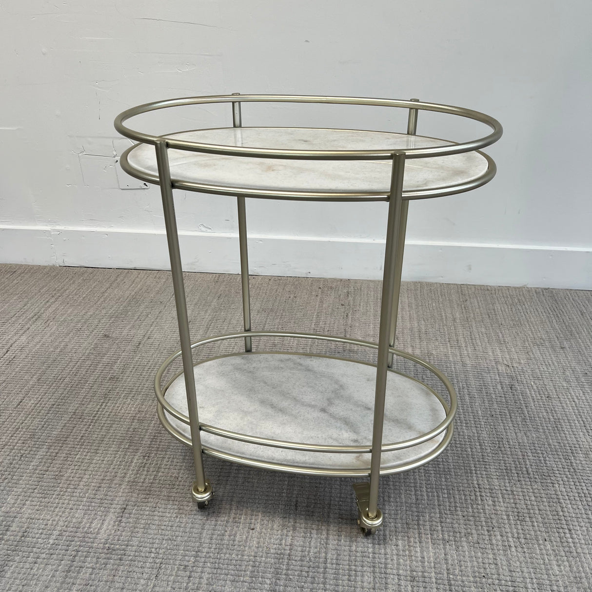 Brushed Nickle and Stone Bar Cart