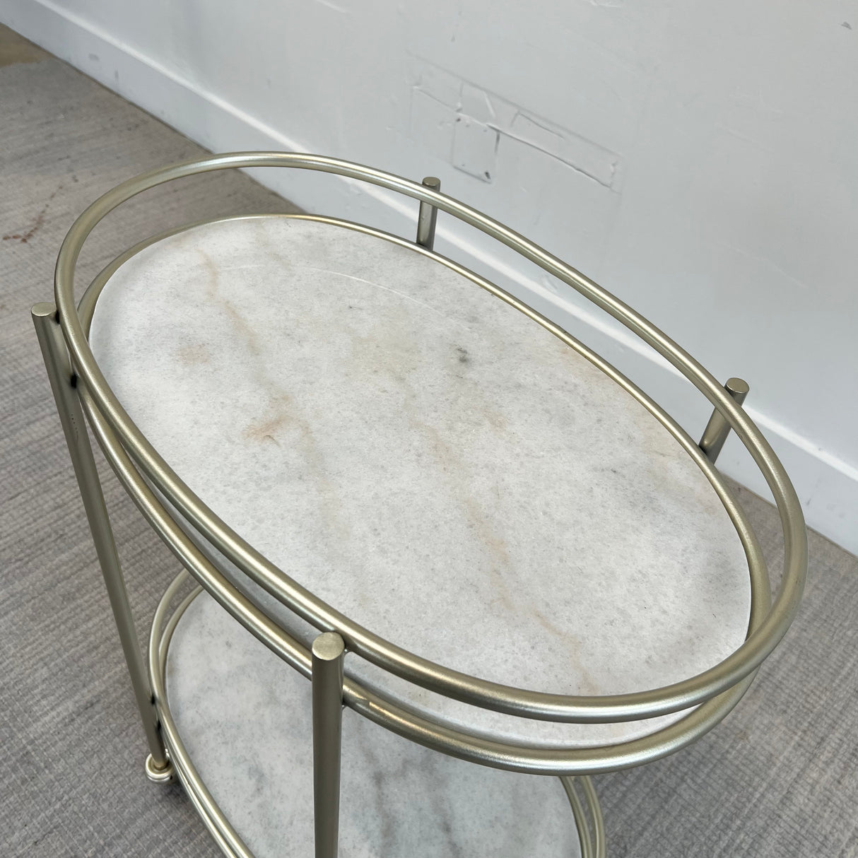 Brushed Nickle and Stone Bar Cart