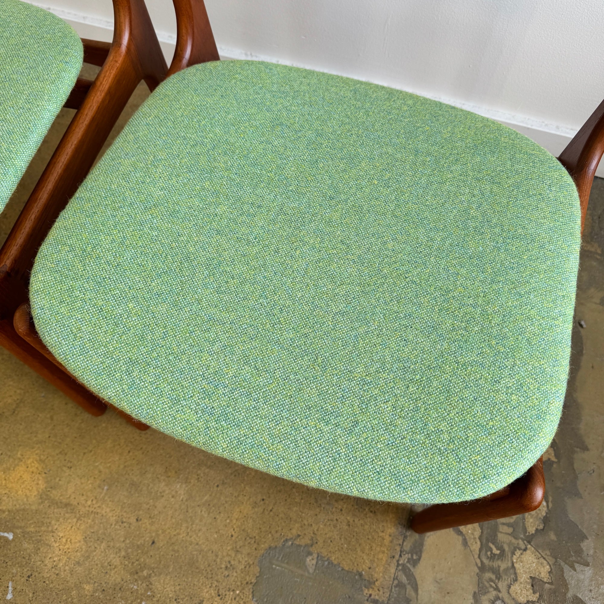 Danish Modern set of 4 Erik Buch Model 49 Teak Dining chairs (New Upholstery + Fully Refinished)