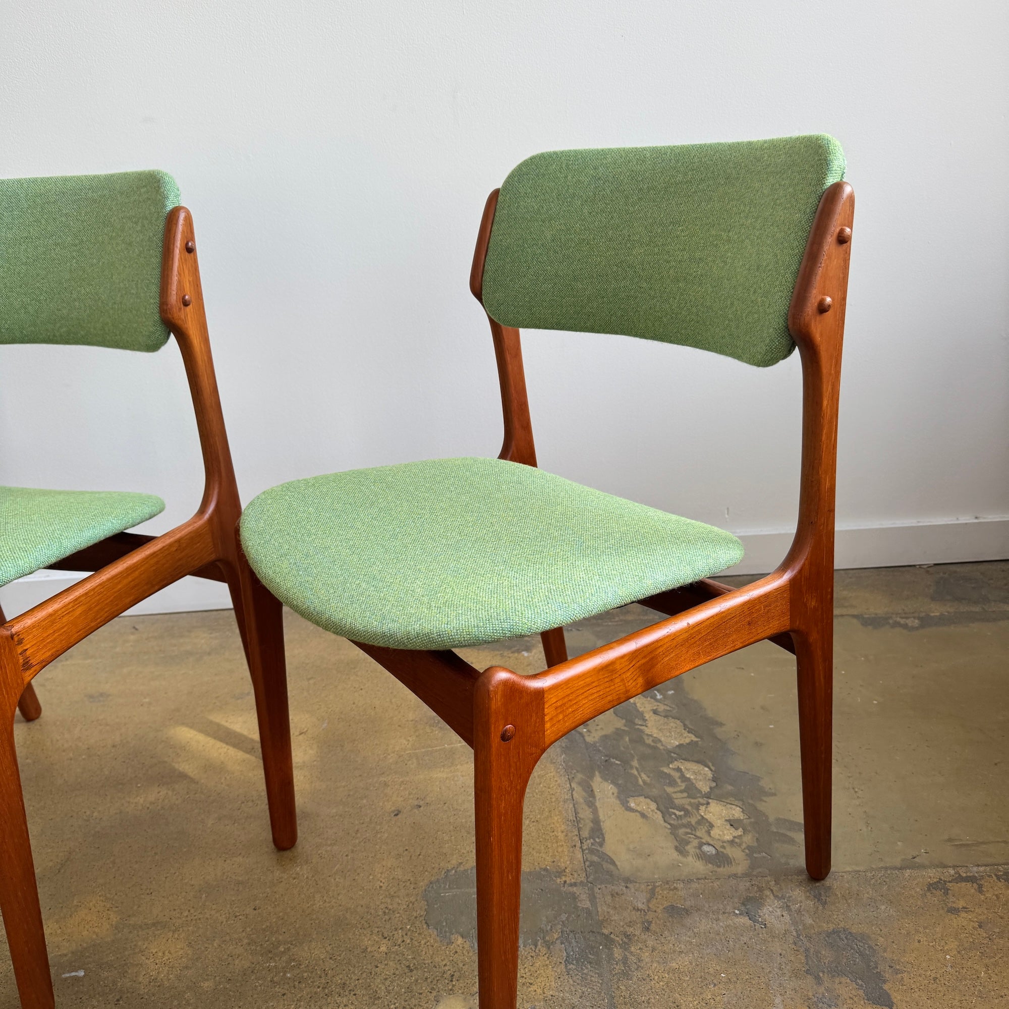 Danish Modern set of 4 Erik Buch Model 49 Teak Dining chairs (New Upholstery + Fully Refinished)
