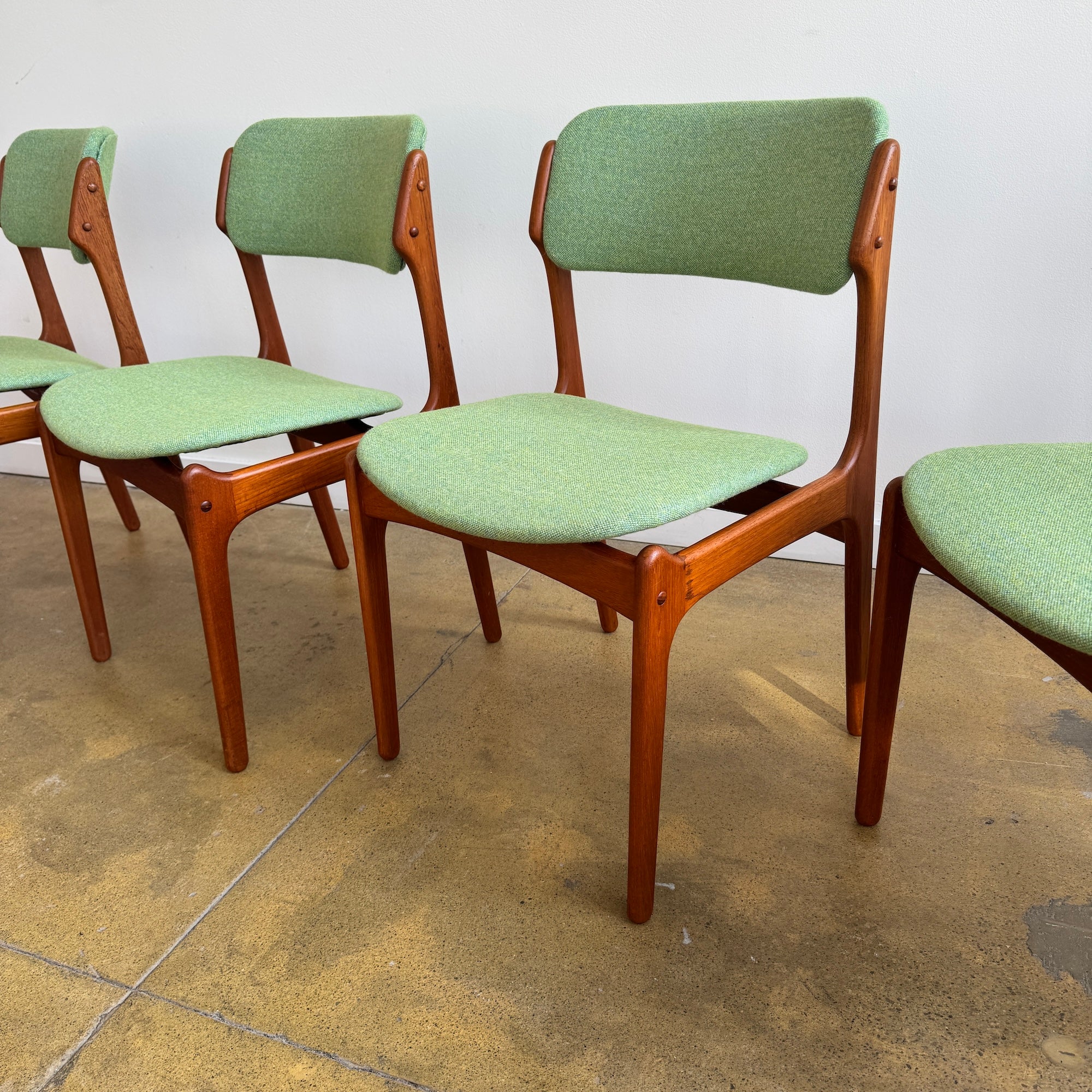 Danish Modern set of 4 Erik Buch Model 49 Teak Dining chairs (New Upholstery + Fully Refinished)